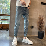 潮牌弹力休闲修身牛仔裤夏季痞帅九分小脚裤N214#P60-控88，男装牛仔裤，星座905