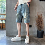 痞帅牛仔短裤宽松直筒潮百搭高街五分中裤K179#P45-控68，男装牛仔裤，星座905