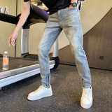 潮牌弹力休闲修身牛仔裤夏季痞帅九分小脚裤XZ905-N219#P60-控88，男装牛仔裤，星座905