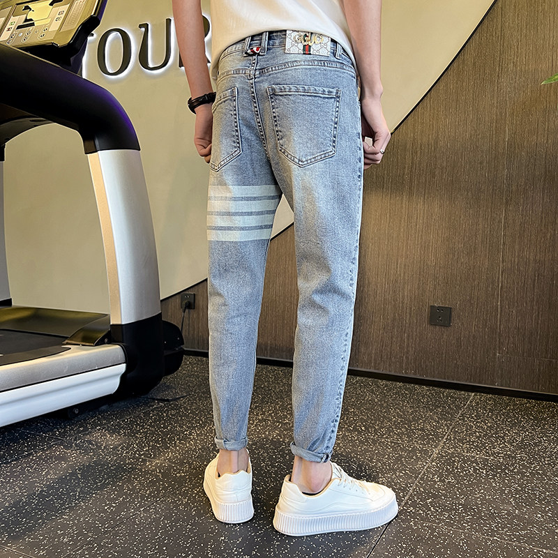 潮牌弹力休闲修身牛仔裤夏季痞帅九分小脚裤XZ905-N213#P60-控88,男装牛仔裤,星座905