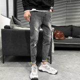 灰色修身破洞牛仔裤男青年韩板潮流九分小脚裤xz905-207，男装牛仔裤，星座905
