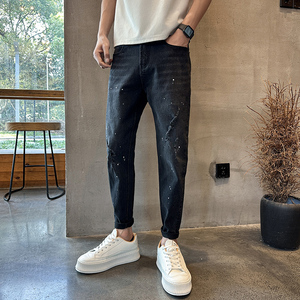 潮牌弹力休闲修身牛仔裤夏季痞帅九分小脚裤N212#-P60-控88图片