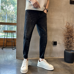 潮牌弹力休闲修身牛仔裤夏季痞帅九分小脚裤N212#-P60-控88图片