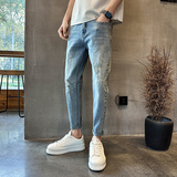 潮牌弹力休闲修身牛仔裤夏季痞帅九分小脚裤N212#-P60-控88，男装牛仔裤，星座905