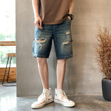 夏季痞帅牛仔短裤宽松直筒潮百搭高街五分中裤K182#P45-控68，男装牛仔裤，星座905