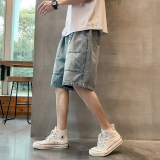 夏款牛仔短裤宽松直筒潮百搭高街五分中裤K170#P45-控68，男装牛仔裤，星座905
