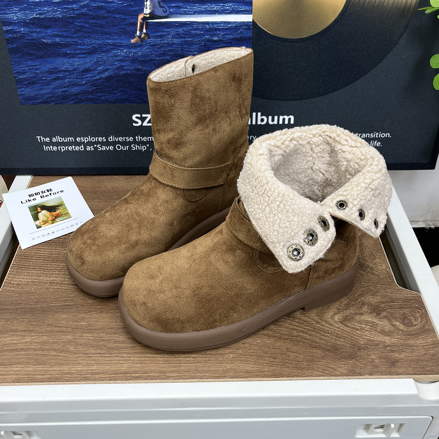 秋冬羊羔毛加绒加厚两穿短筒靴女