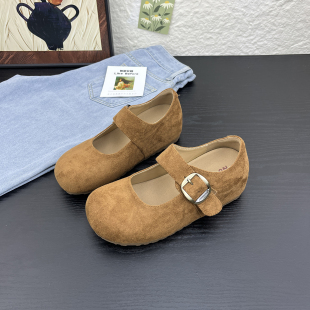 真皮复古勃肯鞋女2025秋季新款爆款内增高软底圆头浅口玛丽珍单鞋