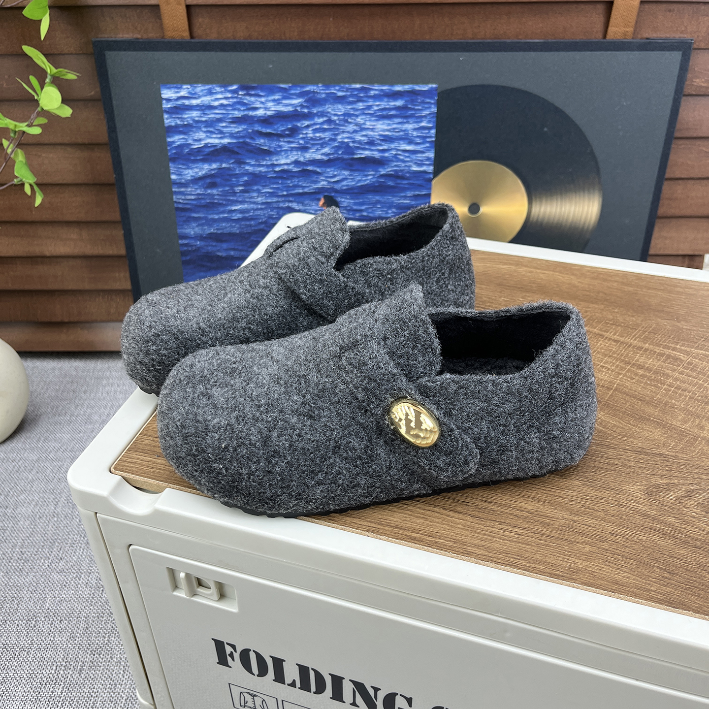 冬季毛呢加绒复古厚底勃肯鞋女