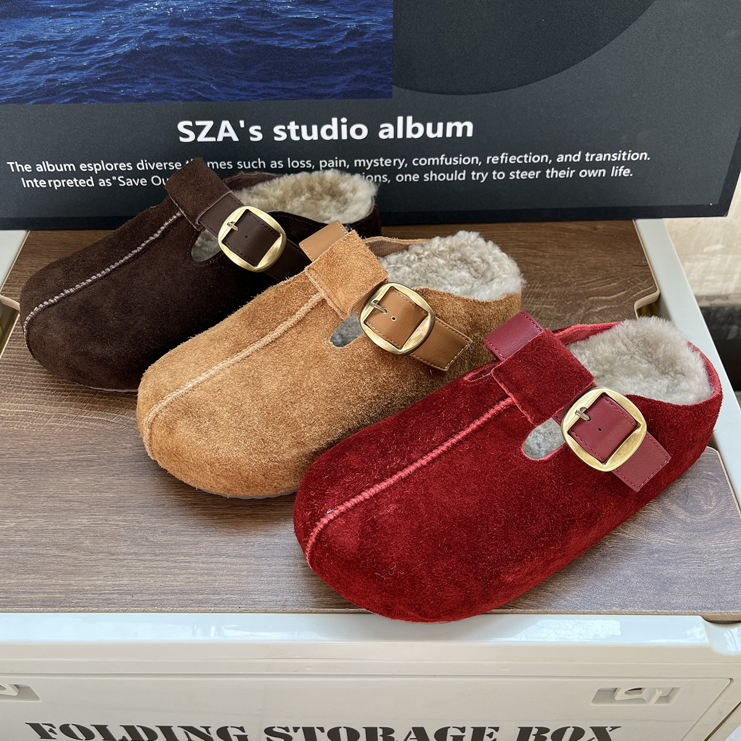 真皮厚底复古包头勃肯鞋女2025秋冬新款加绒魔术贴一脚蹬半拖鞋女,女鞋,包头拖,淘宝优惠券,粉丝福利购,淘宝优惠卷