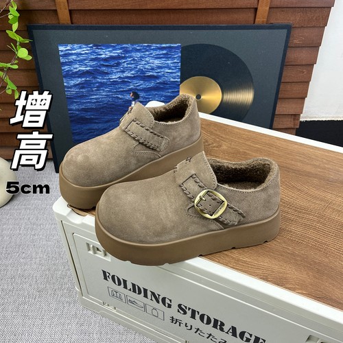 加绒皮带扣编织魔术贴勃肯鞋女