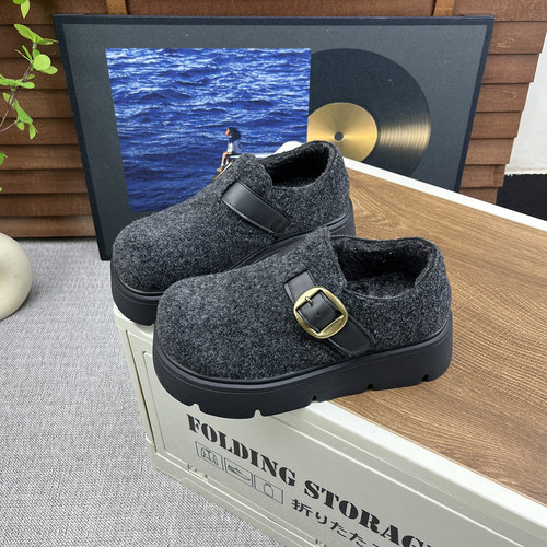 冬季加绒厚底百搭毛呢勃肯鞋女