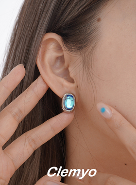 【渴了没有】Bubble系列 原创设计简约蓝色月光石耳环小众耳饰