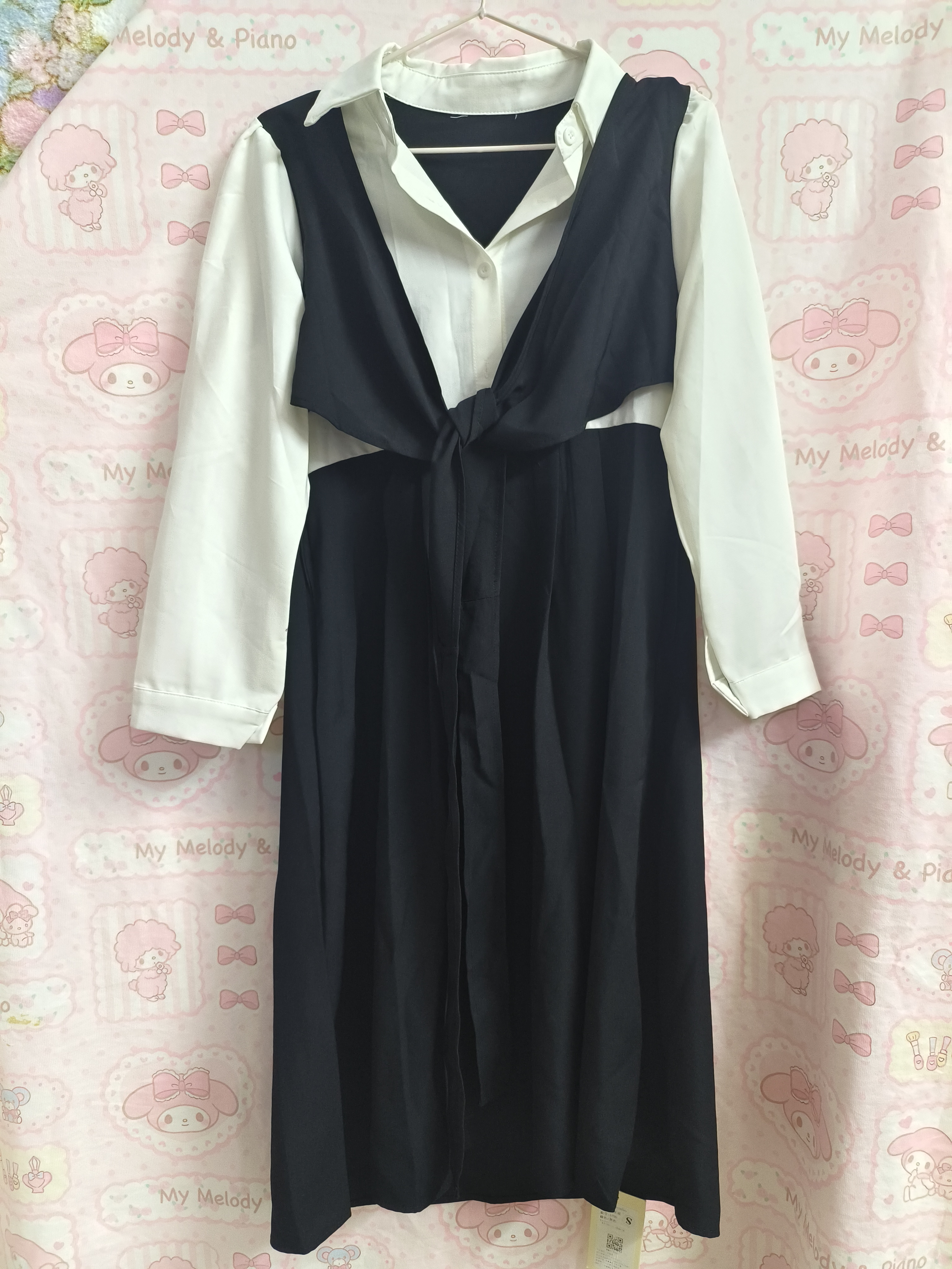 清仓新款胖mm早秋季韩系学院风假两件长袖衬衫领连衣裙长裙子女