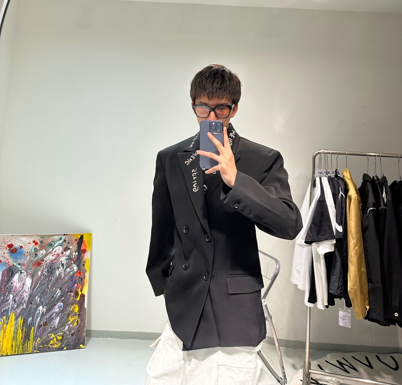 大d哥春秋正确版喷绘涂鸦字母宽松休闲长袖男西服潮流女士外套