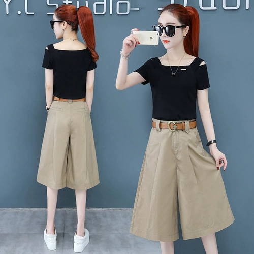 Футболка, летние эластичные шорты, в стиле Шанель, короткий рукав, с рукавом