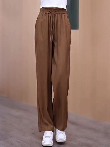 Шелковые тонкие прохладные штаны, оверсайз, свободный прямой крой, высокая талия