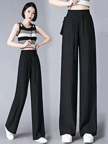 Шелковые тонкие прохладные штаны, оверсайз, свободный прямой крой, высокая талия