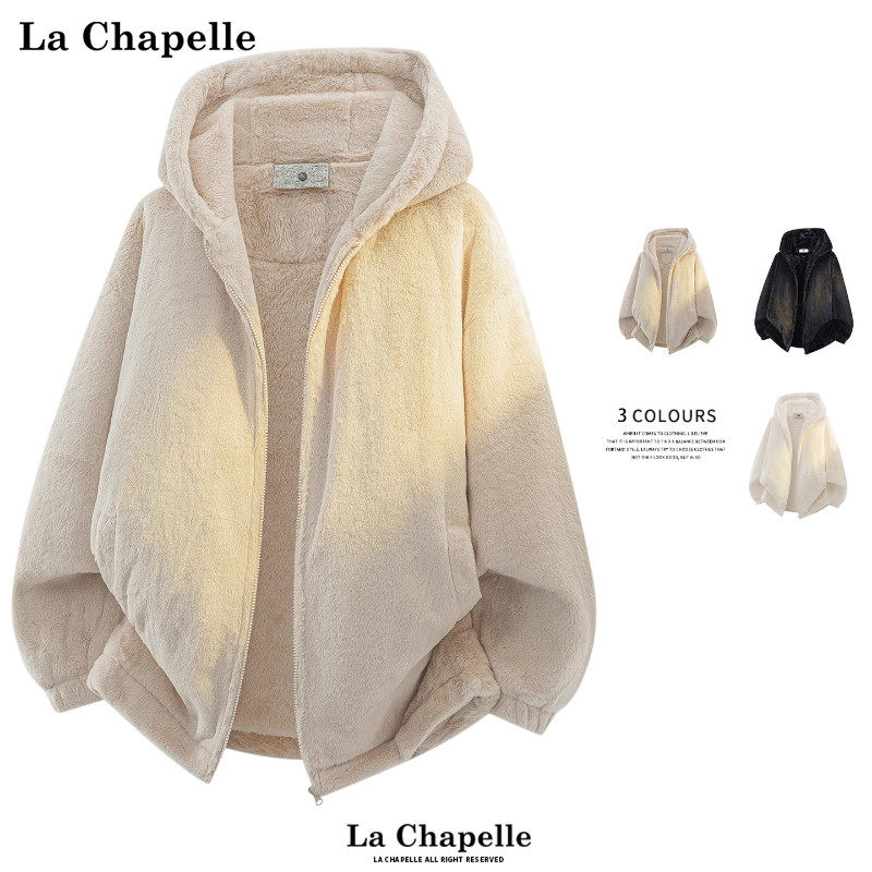 拉夏贝尔冬季仿兔毛绒棉服男士2025款羊羔绒加厚保暖棉衣外套柔软