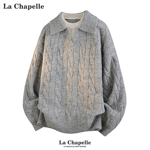 拉夏贝尔vintage假两件毛衣麻花纹秋冬男复古针织衫 情侣上衣宽松