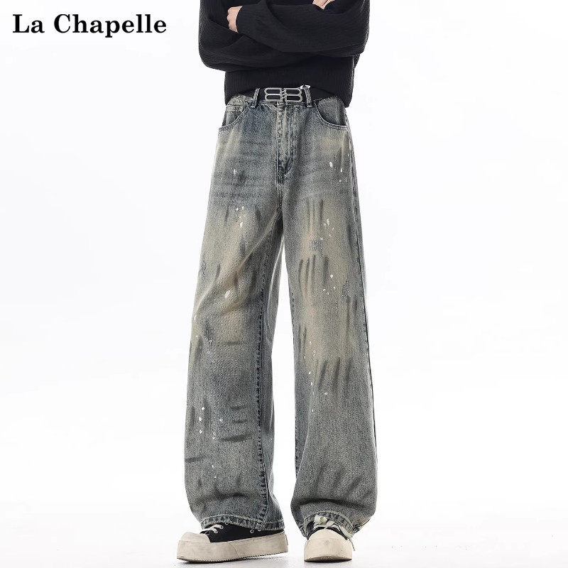 拉夏贝尔美式做旧涂鸦水洗阔腿牛仔裤春季男士新款潮牌宽松直筒裤,男装,牛仔裤,淘宝优惠券,粉丝福利购,淘宝优惠卷