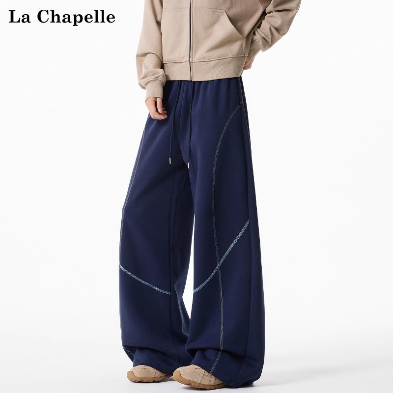 拉夏贝尔藏青色重磅辑明线弯刀卫裤男士冬季新款潮牌百搭休闲长裤,男装,卫裤,淘宝优惠券,粉丝福利购,淘宝优惠卷