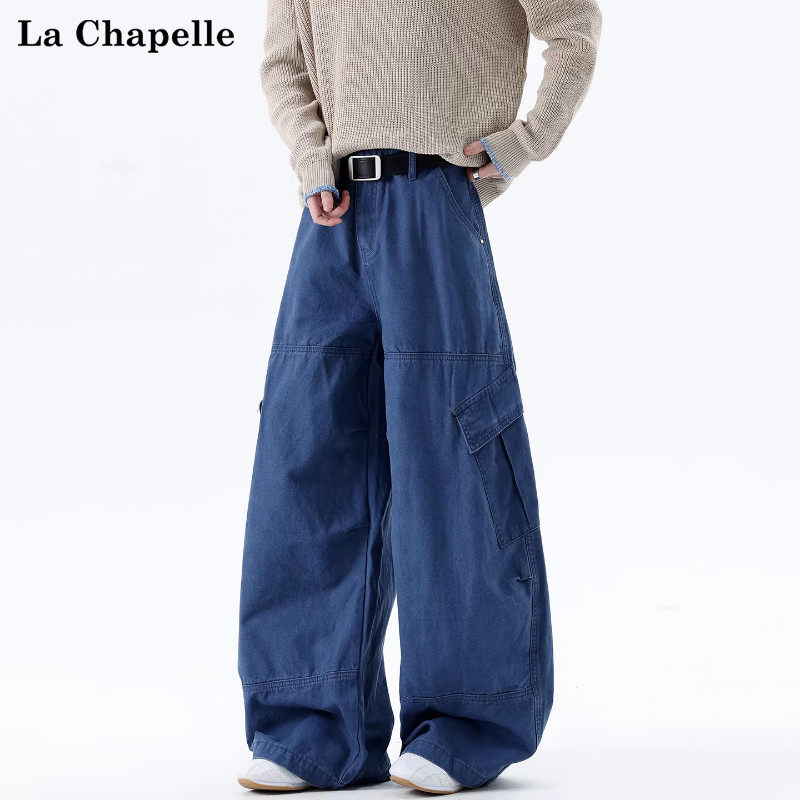 拉夏贝尔美式法工纯棉牛仔裤男士春季新款多口袋直筒阔腿弯刀裤子,男装,牛仔裤,淘宝优惠券,粉丝福利购,淘宝优惠卷
