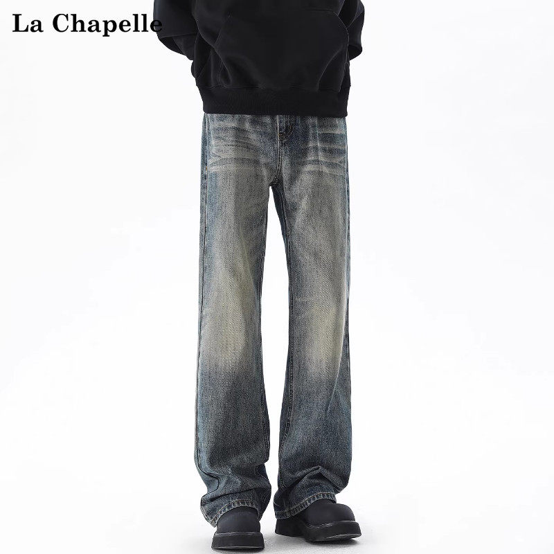 拉夏贝尔复古猫须做旧水洗牛仔裤男士秋冬潮流新款直筒宽松阔腿裤,男装,牛仔裤,淘宝优惠券,粉丝福利购,淘宝优惠卷