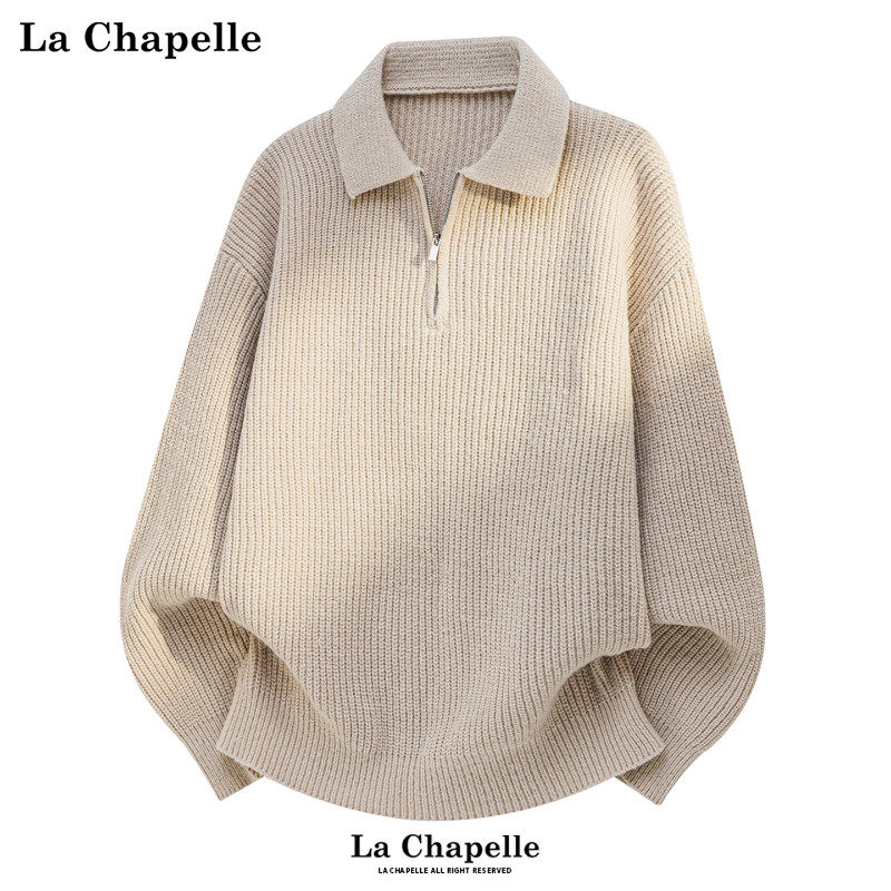 拉夏贝尔冬季半拉链cleanfit毛衣男士新款翻领polo针织衫仿鹿毛绒