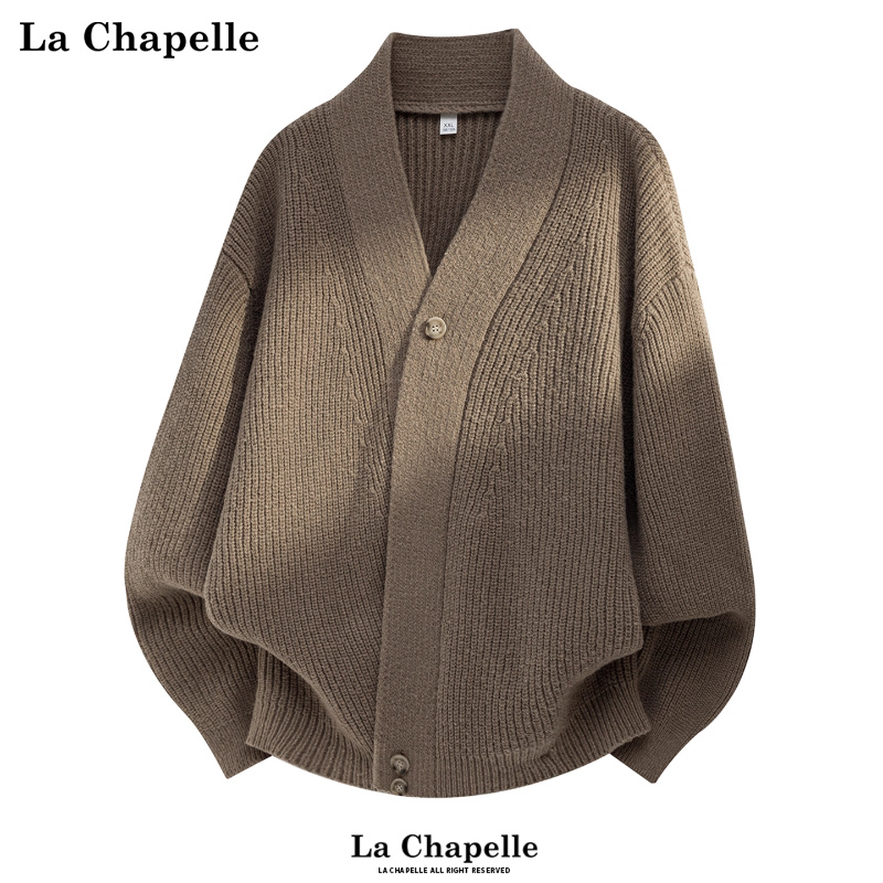 拉夏贝尔老钱风斜门襟针织开衫冬季新款道袍设计小众毛衣外套男士
