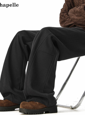 拉夏贝尔320g重磅解构弯刀卫裤男女秋季青少年运动休闲阔腿直筒裤