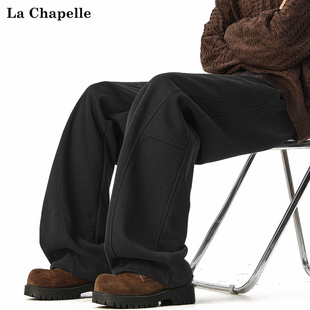 青少年运动休闲阔腿直筒裤 拉夏贝尔320g重磅解构弯刀卫裤 男女秋季