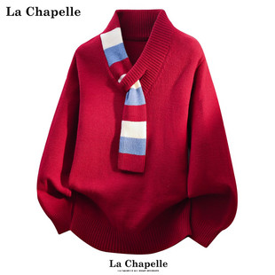 男女撞色新款 新年红针织衫 本命年圣诞 毛衣冬季 拉夏贝尔围巾设计款