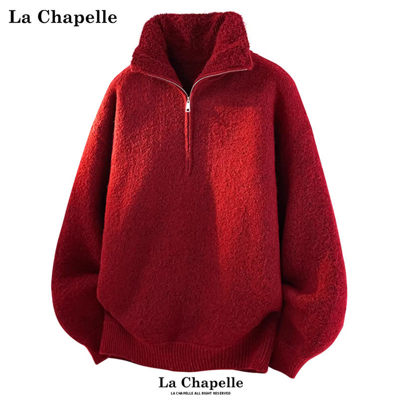 拉夏贝尔鹿驼绒半拉链毛衣冬季新年红色加厚保暖情侣针织衫男上衣,男装,针织衫/毛衣,淘宝优惠券,粉丝福利购,淘宝优惠卷