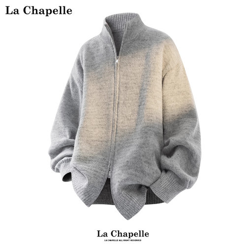 拉夏贝尔cleanfit双拉链针织开衫冬季男宽松休闲毛衣外套保暖休闲