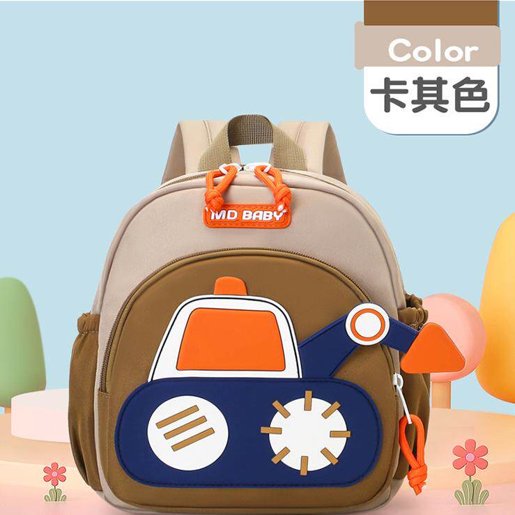 新款卡通挖掘机书包幼儿园小班书包男孩宝宝1-2-3岁外出旅游背包4