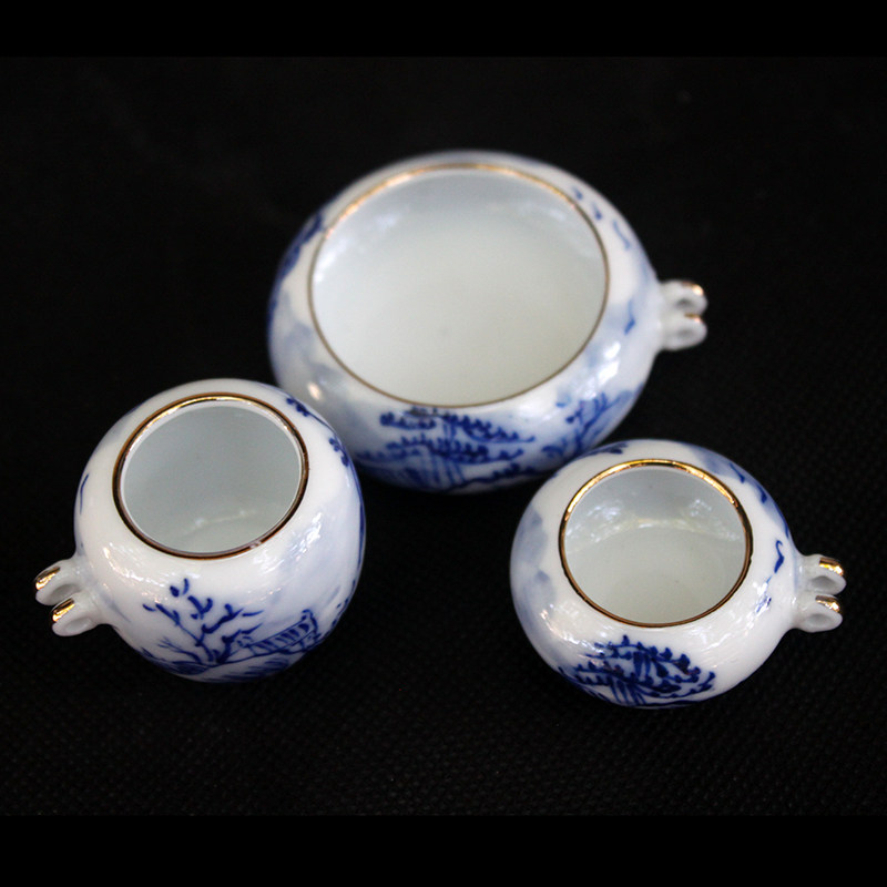 绣眼鸟笼绣眼鸟食罐青花山水荷花鸟食缸,手工绘画,九正堂出品