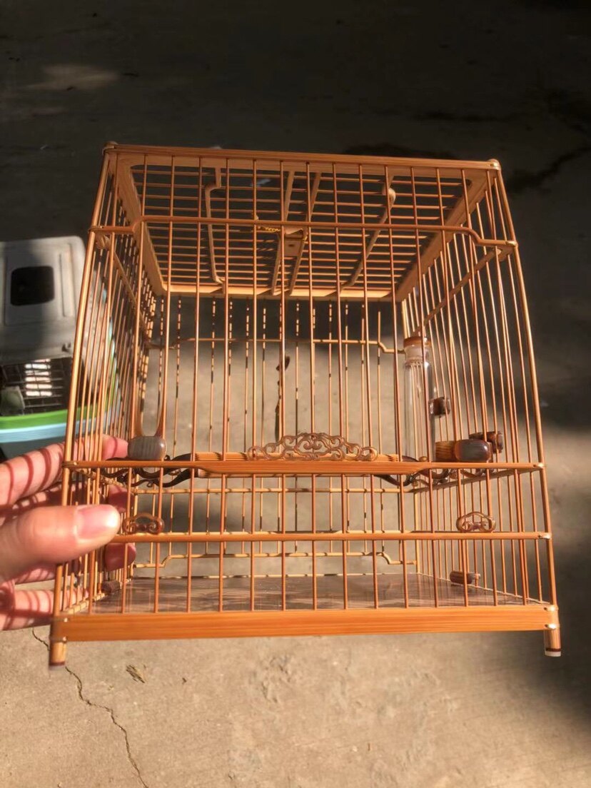 精工绣眼鸟笼金陵老乔款全留青牛角团云门扎防金丝线亮笼如图全配