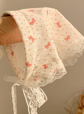 新款夏季ins高级感蕾丝头巾田园风包头三角巾发箍女轻奢头饰发饰