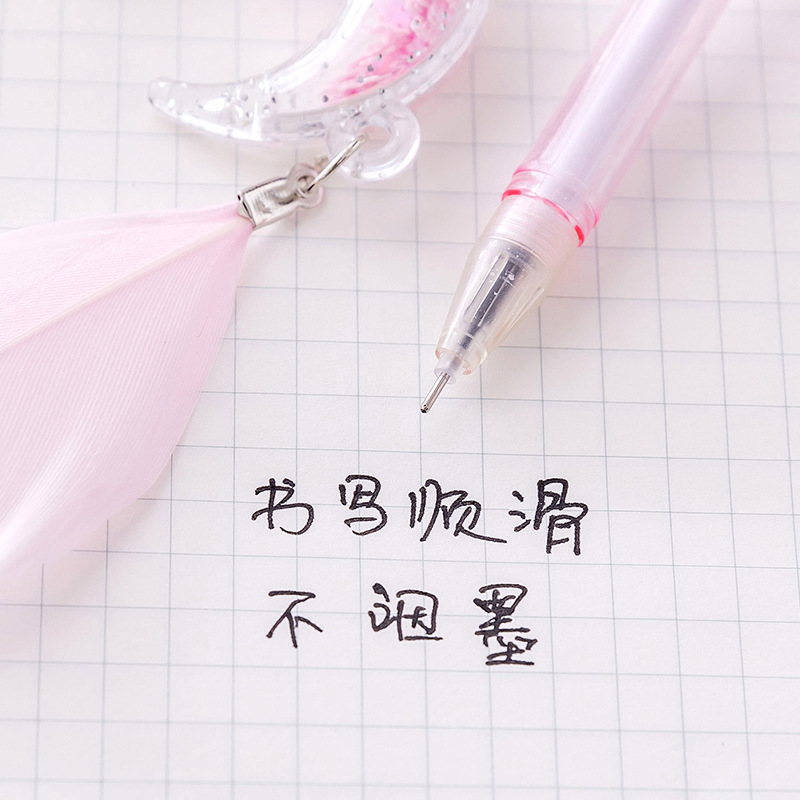 韩版可爱吊坠中性笔亮片月亮挂件笔创意卡通小学生黑色水性笔