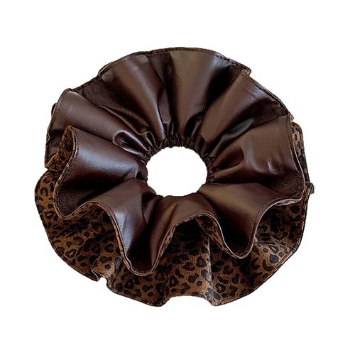 复古绒面豹纹拼接大肠发