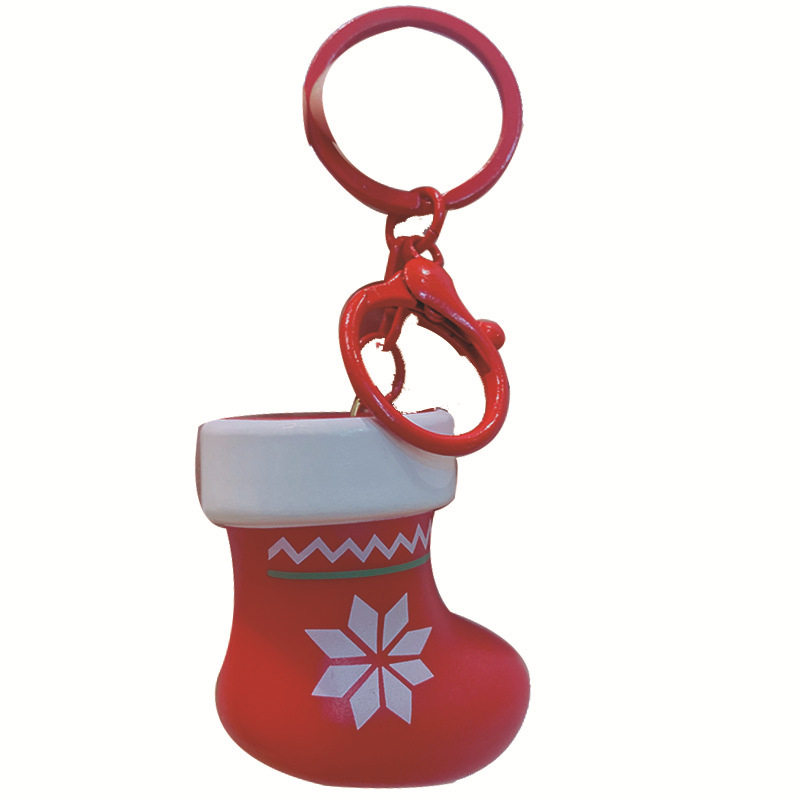 圣诞节创意ins发光钥匙扣圣诞老人钥匙链挂件圣诞袜带灯发声饰品