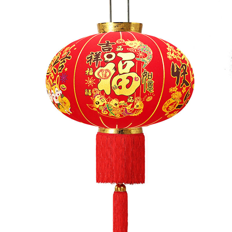 新年2026大红植绒灯笼中