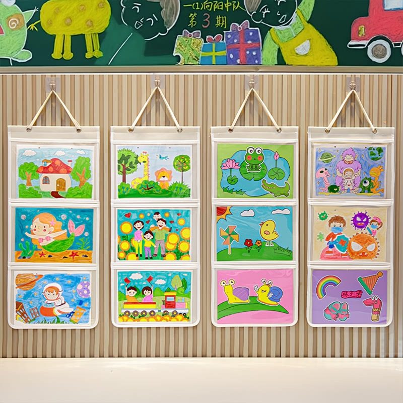 作品透明展示挂袋绘画美术作品收纳袋A4墙上悬挂式幼儿园教室环创,文具电教/文化用品/商务用品,文创/手作/文化用品,淘宝优惠券,粉丝福利购,淘宝优惠卷