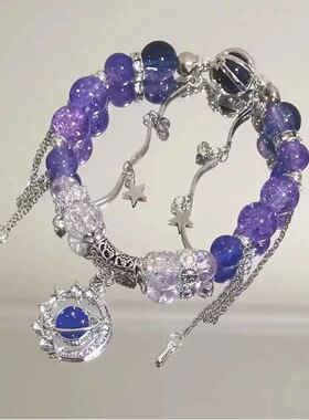 冰透感紫蝴蝶流苏手链小众设计高颜值仙女手工串珠饰品爆款手链女