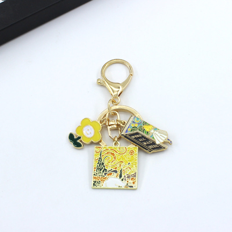 跨境创意新款梵高油画系列合金钥匙扣向日葵包包挂件装饰饰品礼物,五金/工具,工业管道及配件,淘宝优惠券,粉丝福利购,淘宝优惠卷