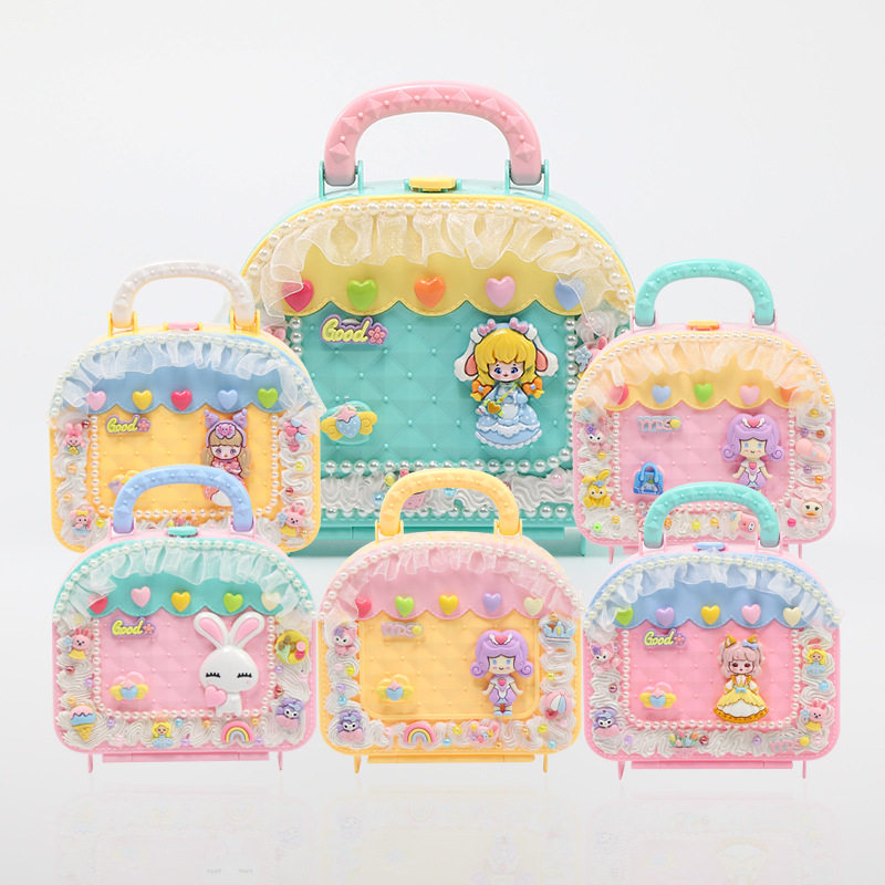 儿童diy奶油胶白兔小公主收纳盒大容量发夹头绳材料包手提箱储物,收纳整理,茶具收纳盒,淘宝优惠券,粉丝福利购,淘宝优惠卷