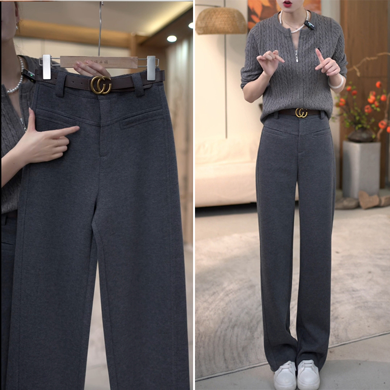 桑蚕丝绵羊毛阔腿裤女2025秋冬新款高腰垂感毛呢裤子休闲直筒裤