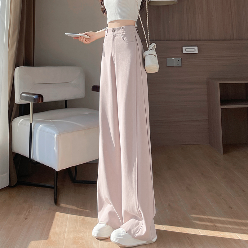 今年流行的粉色裤子女2025新款春秋高腰垂感拖地休闲宽松阔腿裤