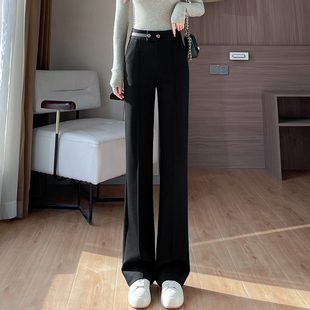 黑色微喇裤女2026新款春秋气质垂感中线直筒喇叭裤女高腰显瘦长裤